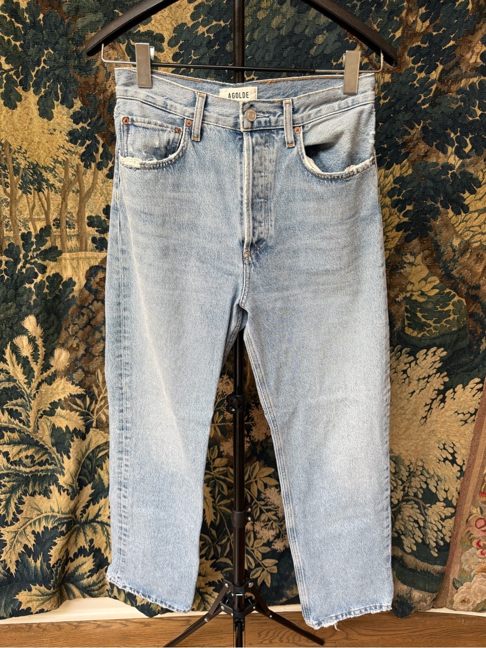 Agolde Light Blue High-Rise Straight Crop Jeans